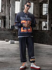 2pcs Teenage Boys Casual Plaid Pattern Hooded Sweatshirt And Long Pants Set - Black - View 3