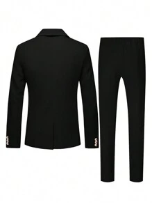 Manfinity Mode Traje de dos piezas para hombre compuesto por chaqueta con bolsillo con parche de unicolor y pantalones, Traje de hombre color rosa, Traje rosa para hombre, Traje de hombre, Traje de boda para hombre - Negro - Ver 2