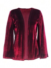 Elegant Wine Red Cloak Long Sleeve Jacket, Valentine's Day Gift - Red - View 6