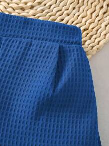 SHEIN Quần short thường ngày xếp ly màu trơn cho bé gái - Màu xanh lam - Xem 4