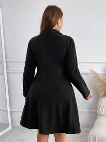 SHEIN Frenchy Plus Size Casual Belted Wrap Overcoat, Autumn/Winter Fall/Winter - Black - View 6