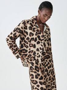 Chiquease 2pcs Women Leopard Print Shacket And Pants Set, Suitable For Autumn/Winter - Multicolor - View 6