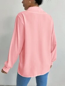 SHEIN Cottnline 素色燈籠袖襯衫 - 粉色 - 查看 2