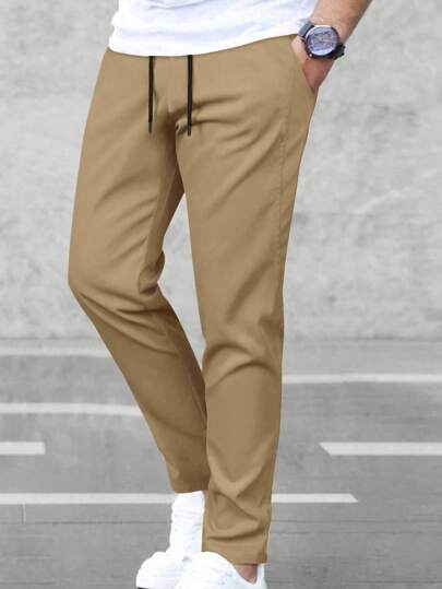 青少年男孩休闲直筒裤，带口袋，适合通勤和日常穿着