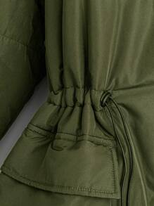 Flirla Abrigo acolchado casual de talla grande con cuello vuelto, bolsillo delantero, cierre con botones y cintura ceñida, color verde militar - Verde militar - Ver 5