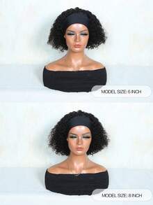 Kinky Curly Headband Wig Short Human Hair Wig With Head Band Affordable Hair Replacement Headband Wig Ready Wear To Go Daily Use Natural Black Color