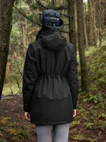 In My Nature 1pc Women Solid Color Drawstring Hooded Jacket With Pockets, Outdoor Sports Usewinter Women Tops Keep Warm - Black - View 12