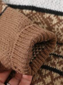 SHEIN 1pc Young Boys Casual & Cozy Fashionable Practical Versatile Deer Print High Neck Fuzzy Sweater, Suitable For Kids Outfits, Young Boy Clothes, School, Daily Wear, Travel, Party, Autumn/Winter Season - Brown - View 7