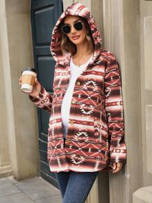 SHEIN Chaqueta de invierno con botones, capucha y mangas largas en bloques de color para embarazadas