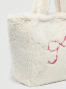 ROMWE Kawaii 女士蓬松蝴蝶结刺绣大容量手提包