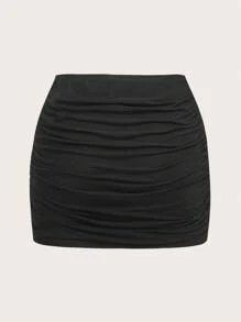 SHEIN EZwear Women Pleated Knitted Minimalist Mesh Skirt, Casual For Daily Wear