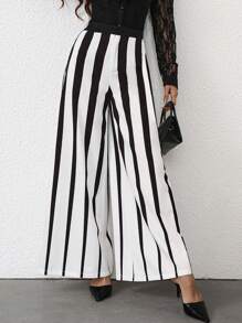 SHEIN Privé Quần dài thường ngày thiết kế tối giản chắp vá màu trơn dành cho nữ, mặc hàng ngày - màu đen - Xem 6