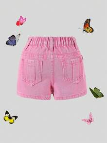 SHEIN Explorewe Váy denim rách màu tím thời trang Y2K cho bé gái - Hồng - Xem 2