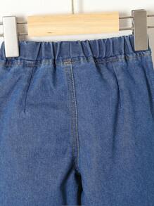 SHEIN 女婴宽松轻便休闲度假牛仔裤 - 深色水洗藍 - 查看 4