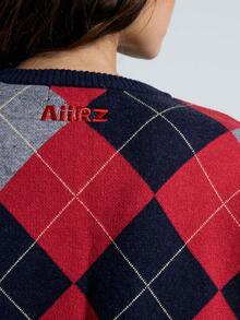 AiiRZ Preppy Argyle Pattern Knit Jumper Sweater Fall Winter Collegiate Style Retro Varsity Academic Fashion - Multicolor - View 3