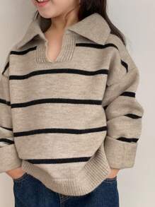 Dazy Kids Young Girls Striped Knitted Sweater, Autumn