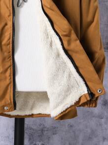 Chaqueta con capucha forrada térmica de manga larga con bloqueo de color y bolsillo utilitario para niño preadolescente, para otoño/invierno