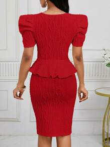 SHEIN Lady 白色 V 领短袖女式上衣和女式裙子纹理针织女式两件套服装 2024 秋季服装 - 紅色 - 查看 2