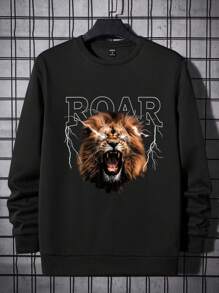 RueChic Men Lion Printed Regular Crew Neck Sweatshirt - Black - View 2