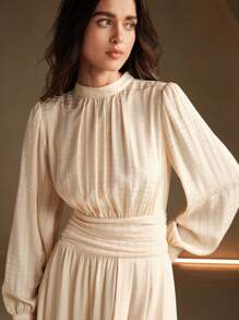 Anewsta Elegante vestido de mujer con mangas largas y cintura recogida en jacquard, atuendo de mujer largo para otoño