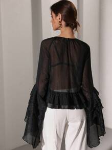 Aveloria Modichic Women's Autumn/Winter Bohemian Ruffled Glitter Chiffon Blouse - Black - View 2