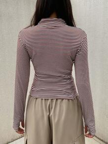 DAZY Áo khoác nhẹ, in họa tiết sọc thường ngày dành cho nữ, quần áo mùa thu - màu nâu - Xem 6