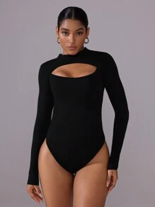 Easithlete 女士休闲镂空纯色长袖运动连体裤，适合秋季 - 黑色 - 查看 1