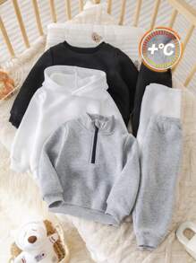 SHEIN Leap Crew 6 件套婴儿字母印花连帽运动衫和慢跑裤套装，适合男婴和女婴