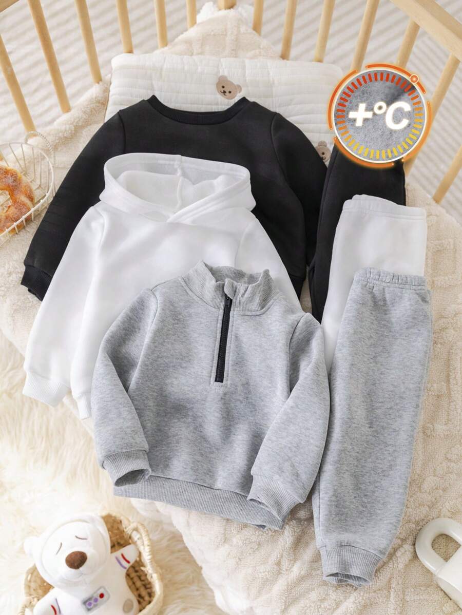 SHEIN Leap Crew 6 件套婴儿字母印花连帽运动衫和慢跑裤套装，适合男婴和女婴