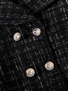 SHEIN Young Girls Shiny Jacquard Fabric Elegant Charming Commuter All-Match Short Jacket, Comfortable Lining & Fashion Mesh Fabric, Autumn/Winter - Black - View 4