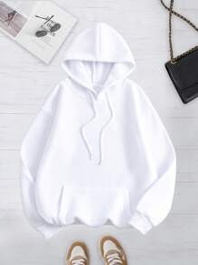 INAWLY 基础款纯色袋鼠口袋连帽长袖卫衣，毕业季、教师节、返校季套头衫 - 彩色 - 查看 4