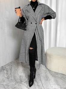 Zolique 中长灯笼袖千鸟格粗花呢夹克 - 黑與白 - 查看 1