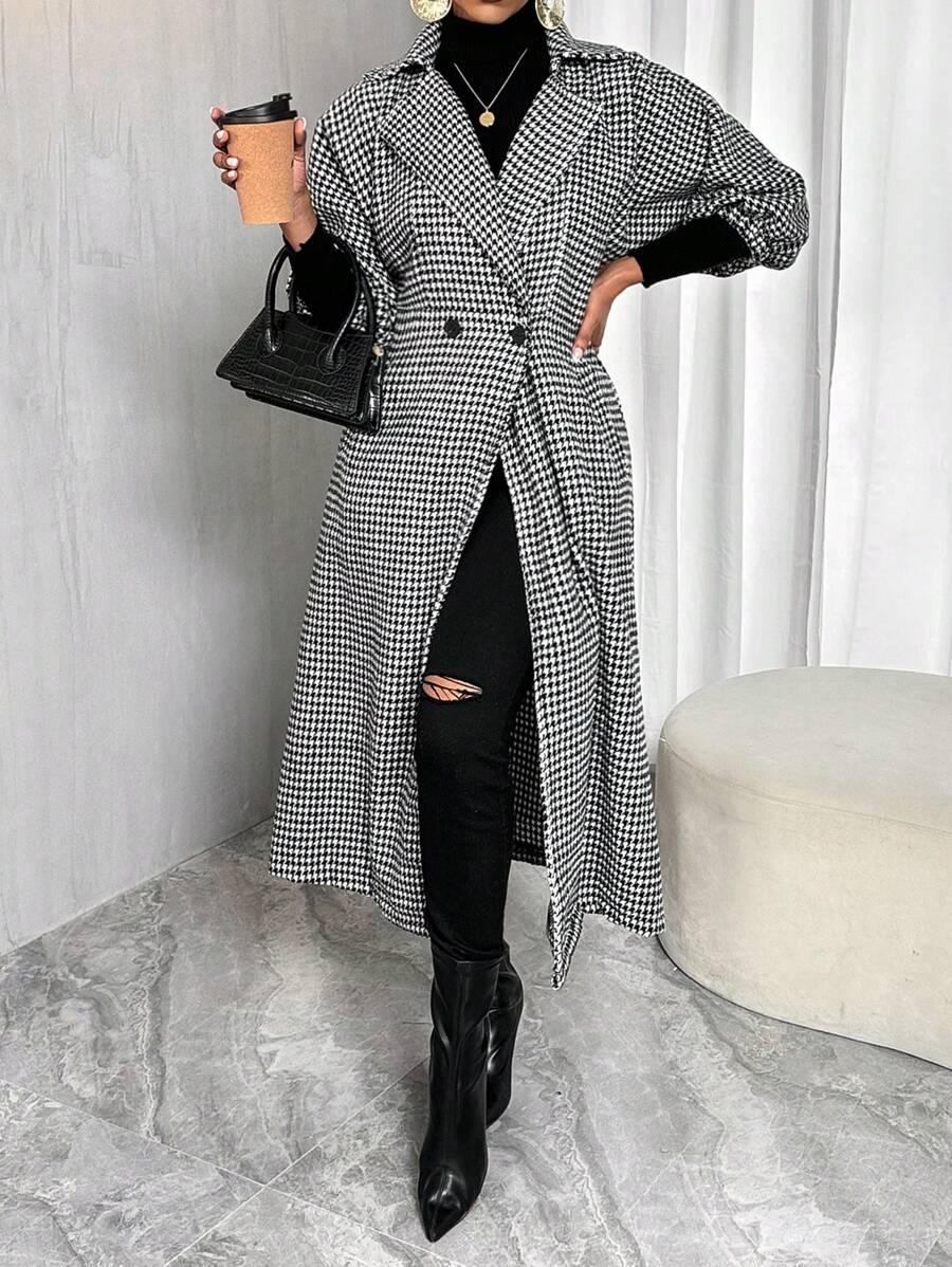 Zolique 中长灯笼袖千鸟格粗花呢夹克 - 黑與白 - 查看 1