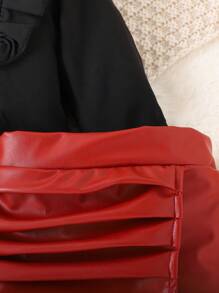 Baby Girl Elegant Solid Color Ruffle Trim Shirt And Skirt Set, Suitable For Spring And Autumn - Red - View 7