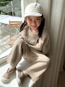 Dazy Kids Young Girl Solid Color Sweater And Pants Set, Casual, Autumn/Winter