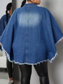 SHEIN CURVE+ 大码纯色磨边翻领休闲牛仔夹克