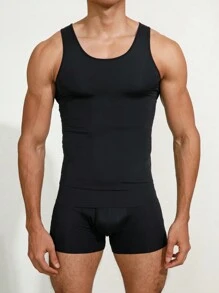 2 Stücke Set Herren einfarbiges Tank Top mit Rundhalsausschnitt und Shorts Formwäsche
