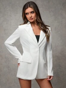 SHEIN BAE Damesset met effen piekkraag, klepdetail, blazer en korte broek