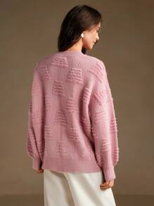 Anewsta كنزة صوفية نسائية أنيقة وأنيقة باللون الوردي، كنزة صوفية مضفرة للخريف والشتاء - وردي - مشاهدة 5