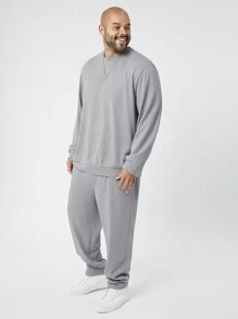 Manfinity NXTstreet Set de 2 piezas de sudadera de cuello redondo y pantalones de punto de talla grande para hombres