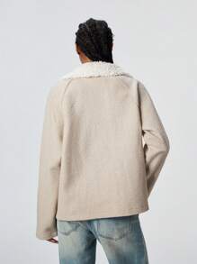 SHEIN Unity 1pc Women Casual Simple Textured Contrast Color Panel Button Front Lapel Cardigan, Apricot, Autumn/Winter Fall Cloth For Women - Apricot - View 2