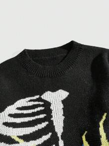 ROMWE MEN Street Life Men's Crew Neck Flame & Skull Pattern Knit Sweater - Multicolor - View 3