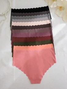 Set de 12 piezas de ropa interior sin costuras con borde ondulado de unicolor, Serie casual