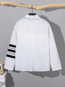 Tween Boy Academy Style Striped Collar Shirt Suitable For Commuting, School, Daily Casual, College Outings, Sports, Autumn/Winter