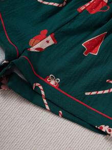 Bộ đồ ngủ quần short tay ngắn in họa tiết Giáng sinh có cổ - Nhiều màu - Xem 6