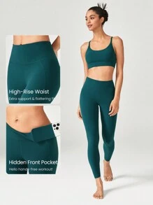 GLOWMODE 24" FeatherFit™ Cropped Running Leggings Booty Sculpt Tummy Control Fitness Tights With Hidden Front Pocket