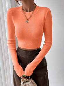 RosyDaze Casual Solid Color Fitted Cropped Sweater, Autumn Knit Pullover Fall Winter Outfit