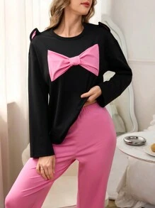 Ensemble de pyjama pour femme adorable avec détail nœud d'oreilles de lapin - Multicolore - Voir 3