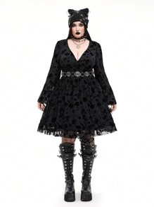 Whyspr Váy ôm eo cổ chữ V in hoa phong cách Gothic Punk - Nhiều màu - Xem 8