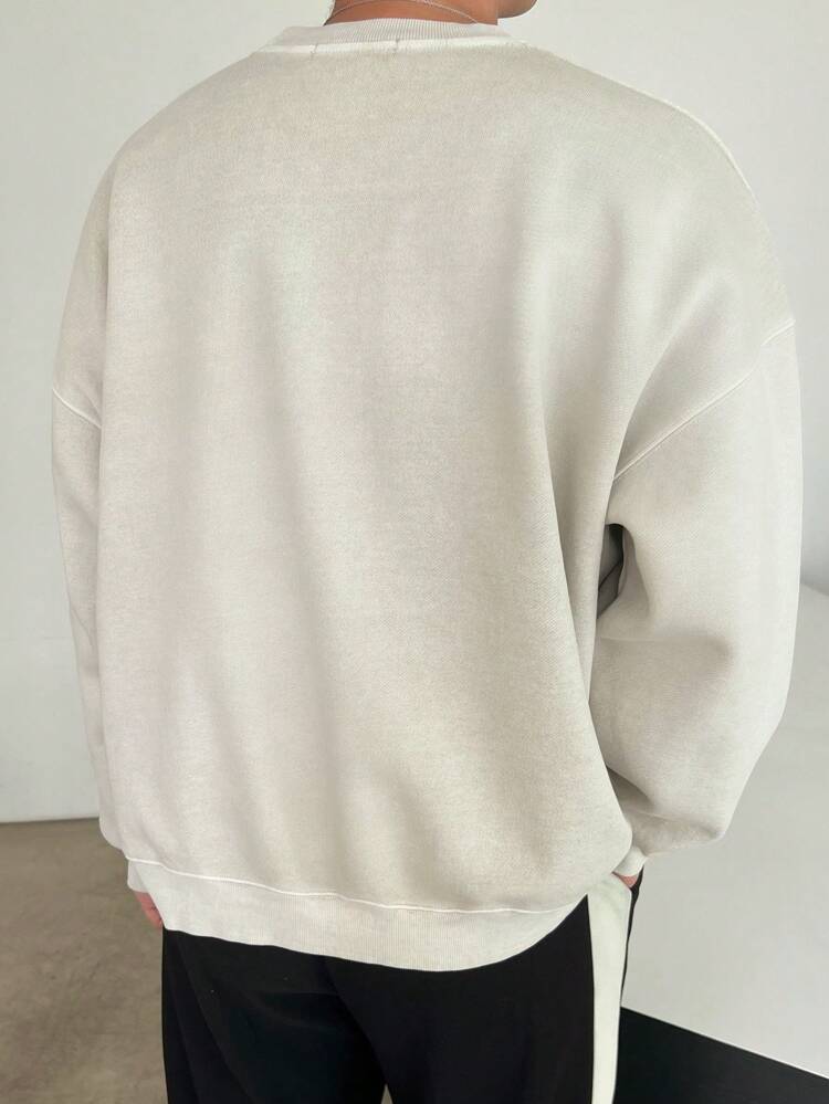 Letter Print Pullover Sweatshirt For Men, Tan Color, Autumn